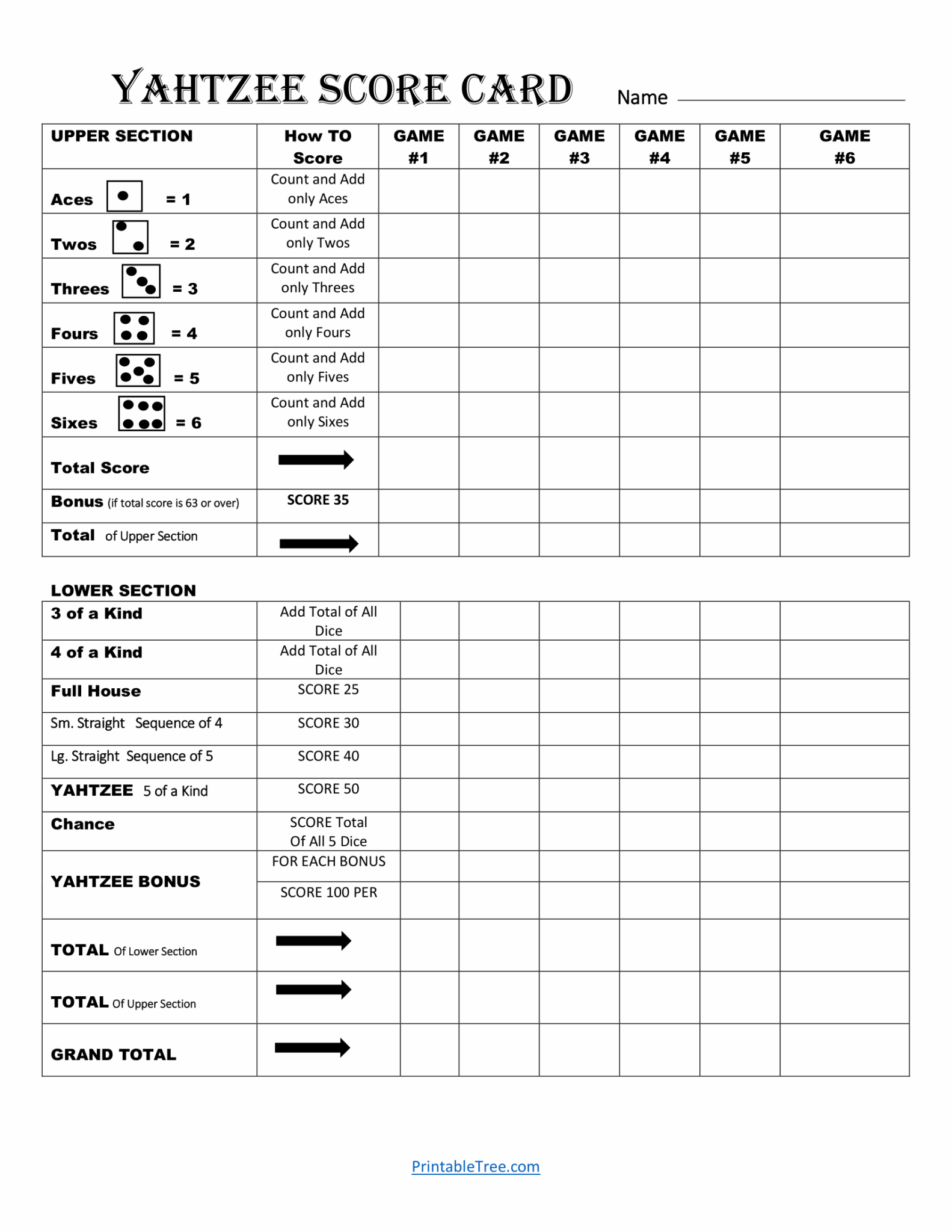 Yahtzee Score Sheets Printable Free - Printable Template Hub