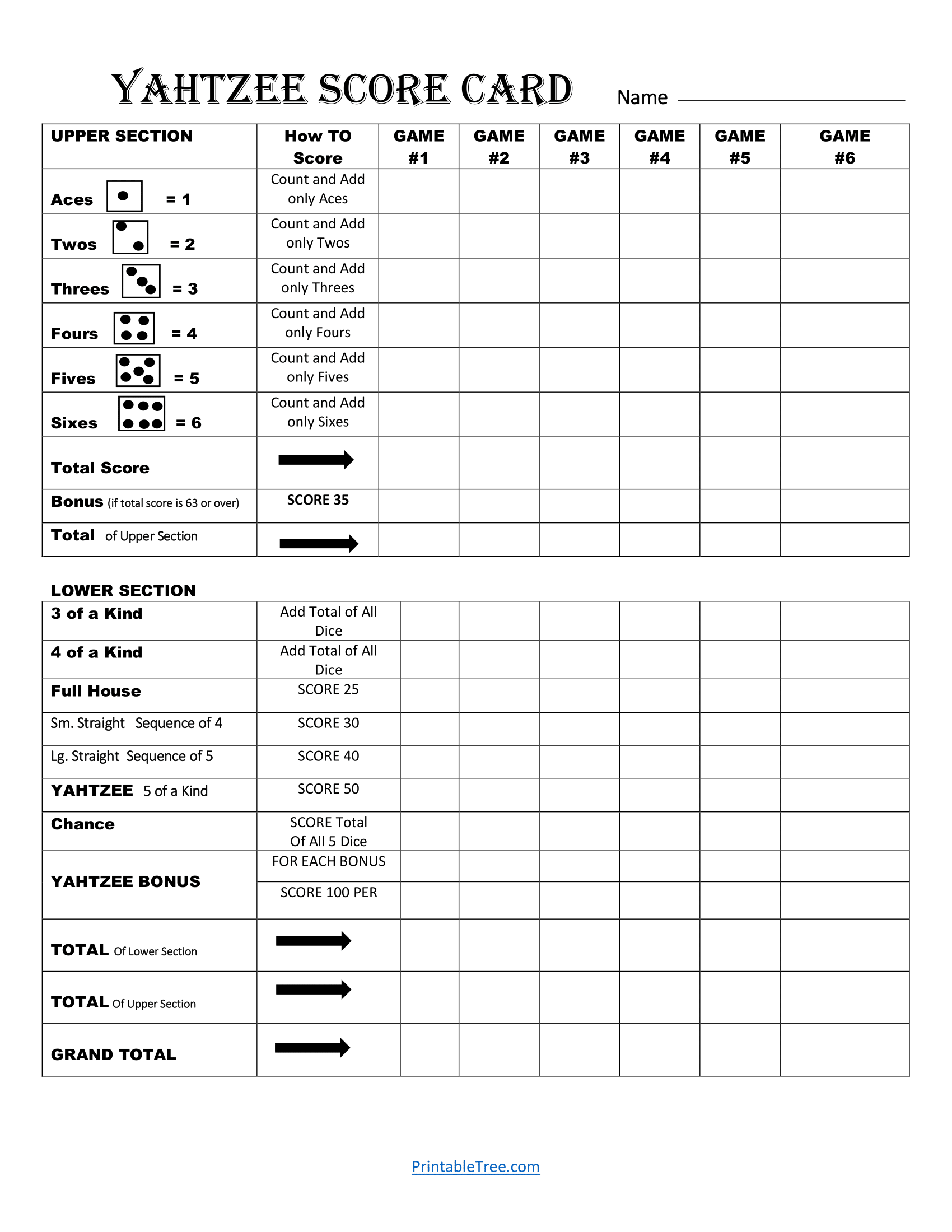 Yahtzee Score Sheets Printable Free