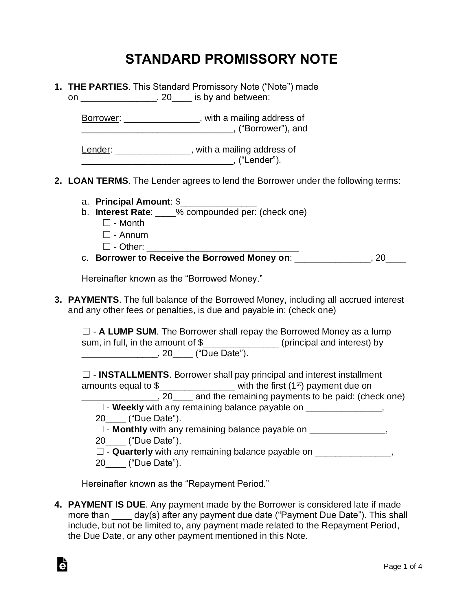 Free Printable Promissory Note
