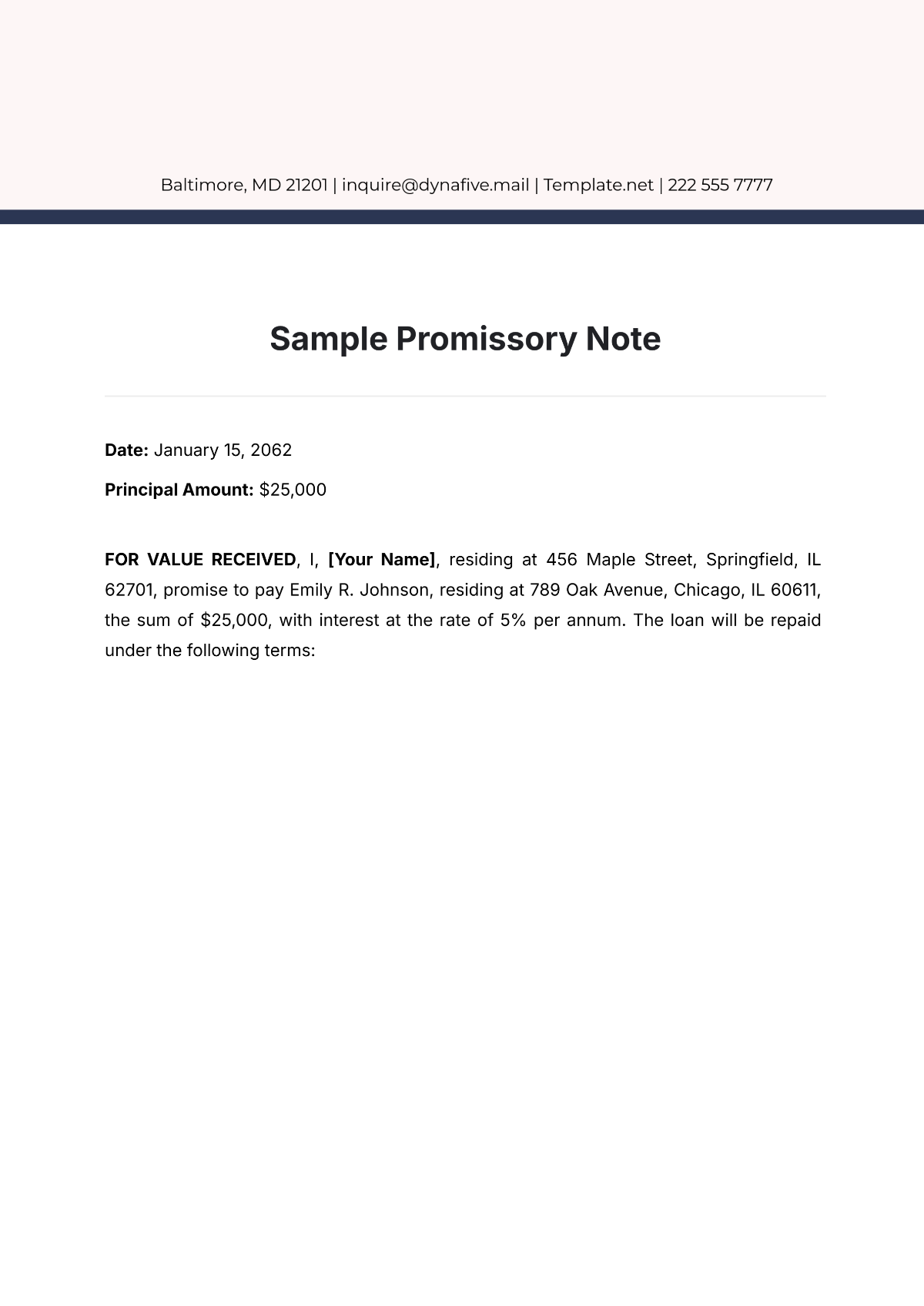 Printable Blank Promissory Note Template
