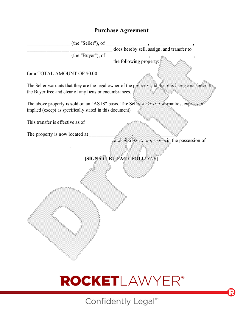 Free Blank Printable Purchase Agreement