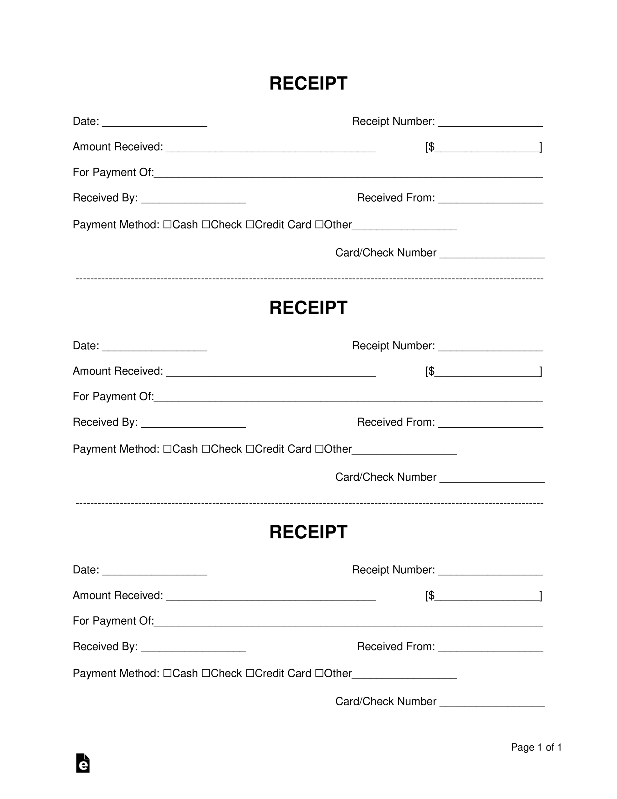 Free Printable Receipt Book Template