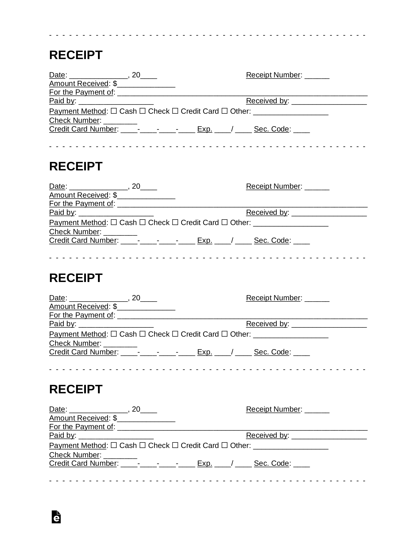 Free Blank Printable Receipt