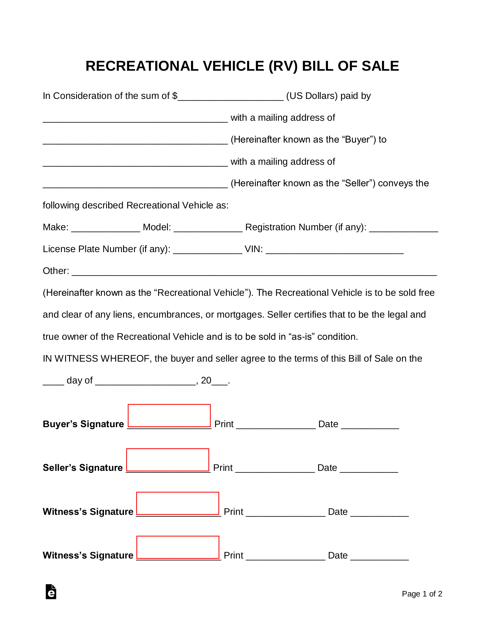 Free Printable Rv Rental Agreement Template