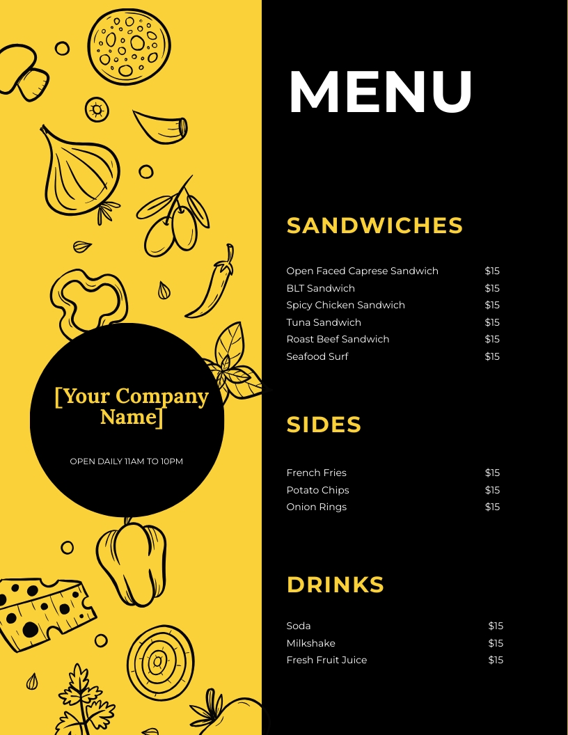 Free Sandwich Menu Templates Editable And Printable