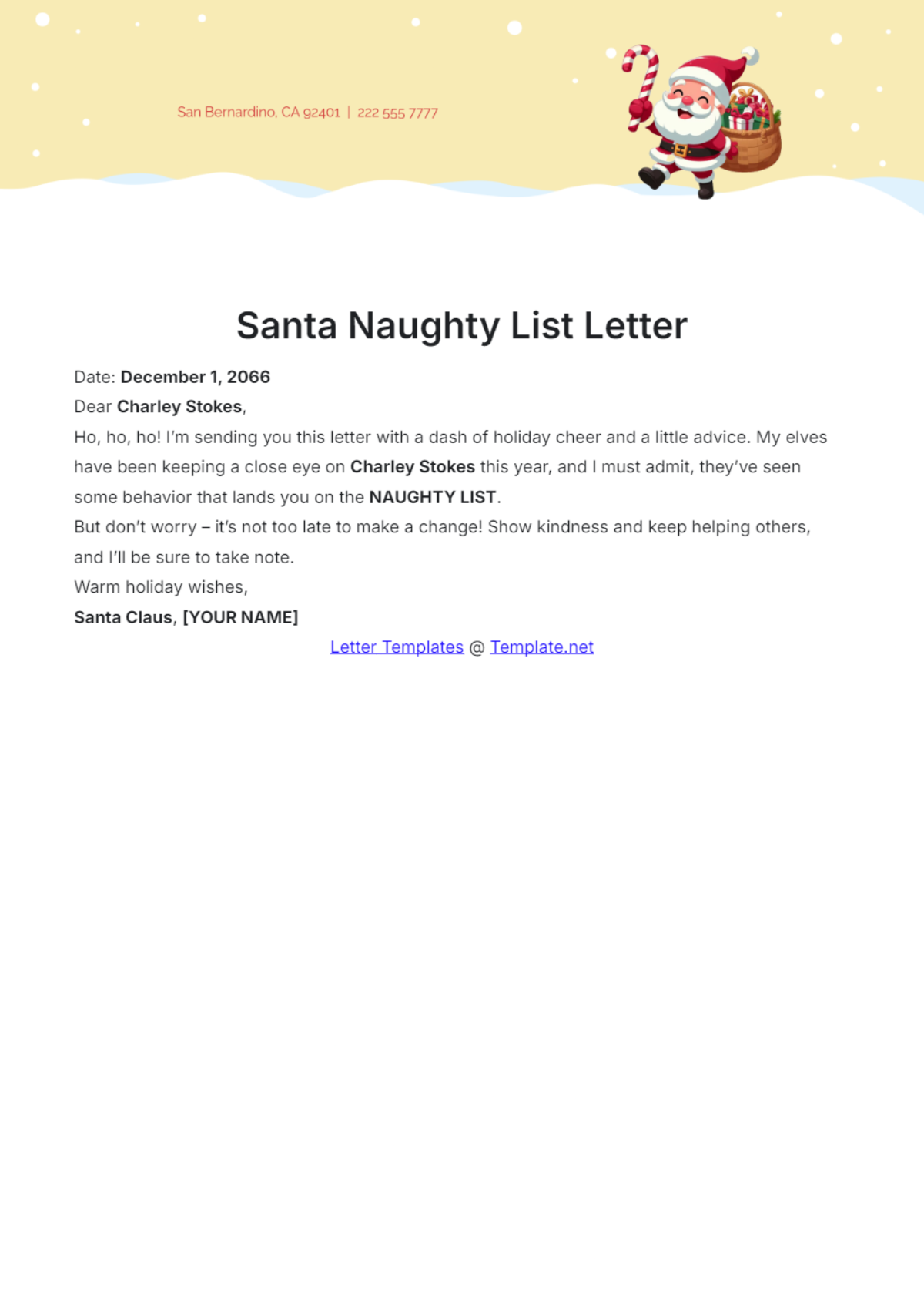 Santa Naughty Letter Template Free Printable