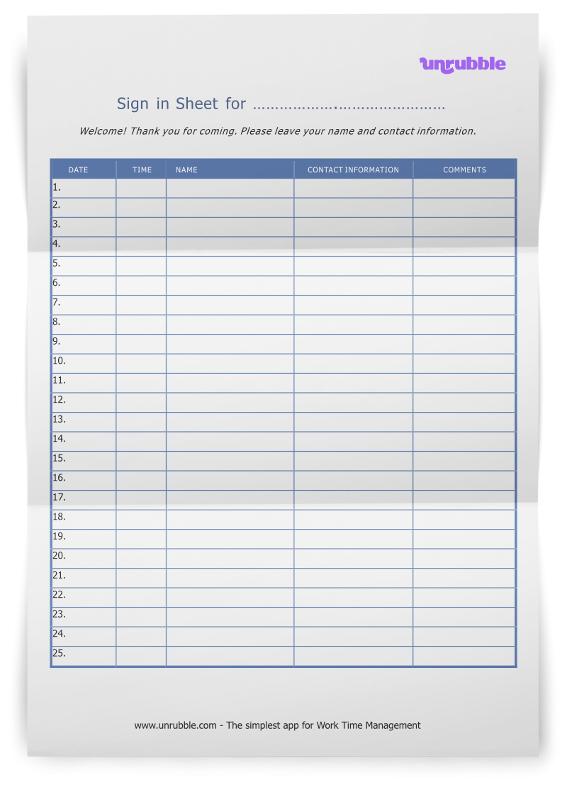 Free Sign In Sheet Template Organize Attendance Unrubble Templates