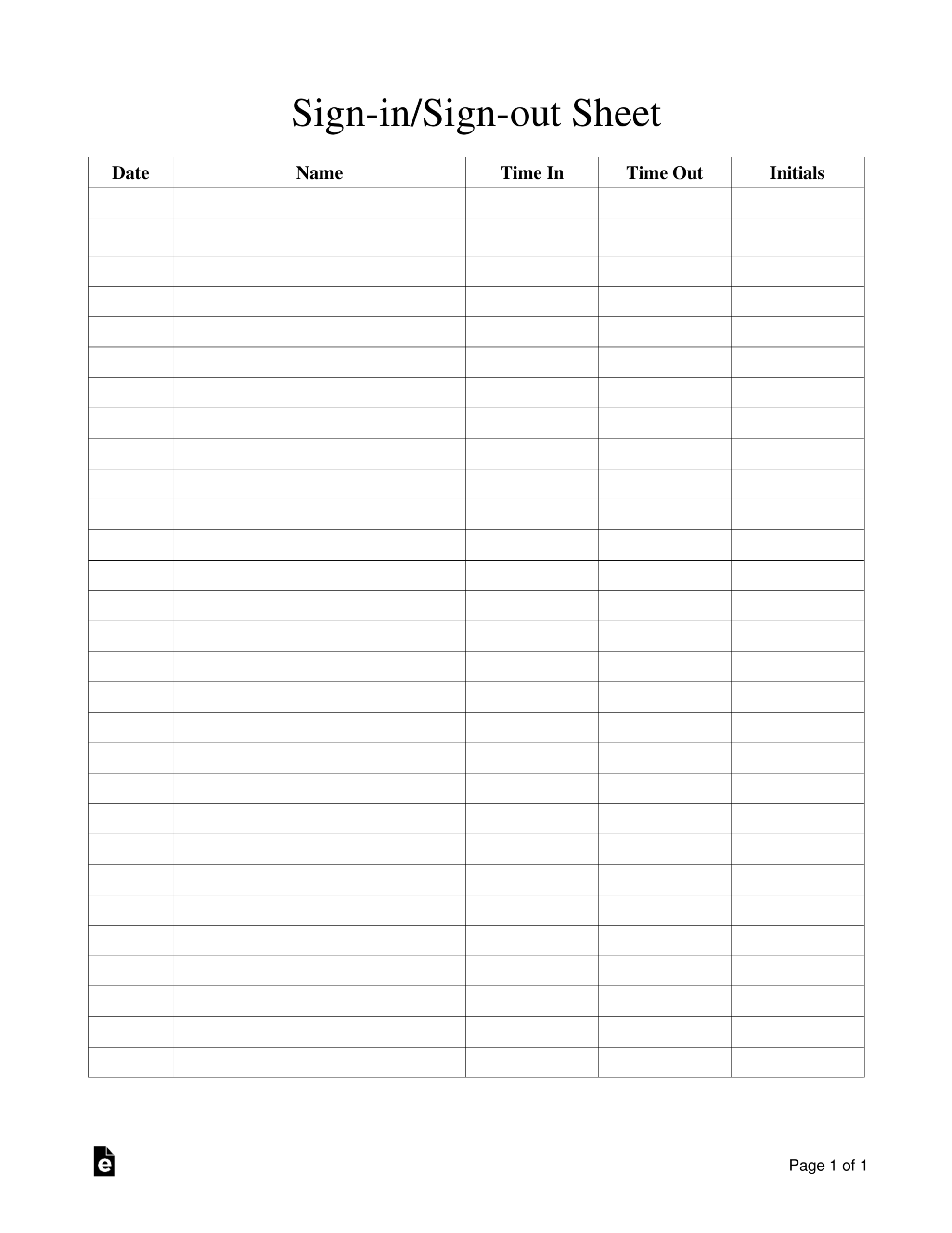 Free Printable Sign Out Sheet Template