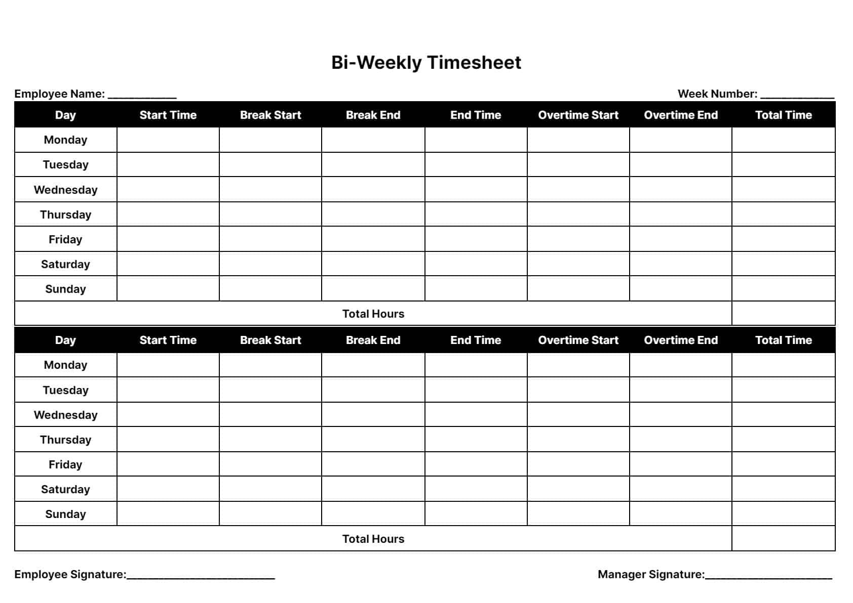 Free Printable Biweekly Timesheet Template