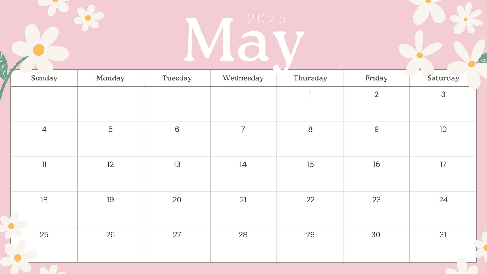Printable Blank May Calendar