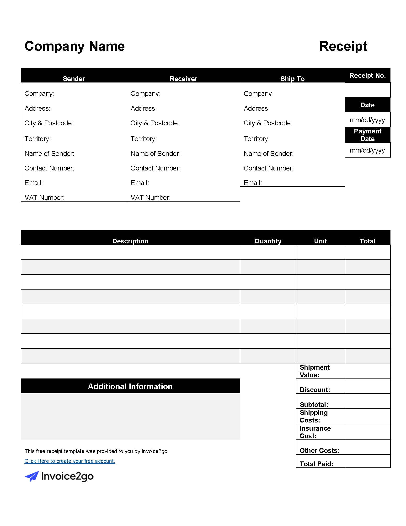 Free U0026 Printable Receipt Templates Invoice2go