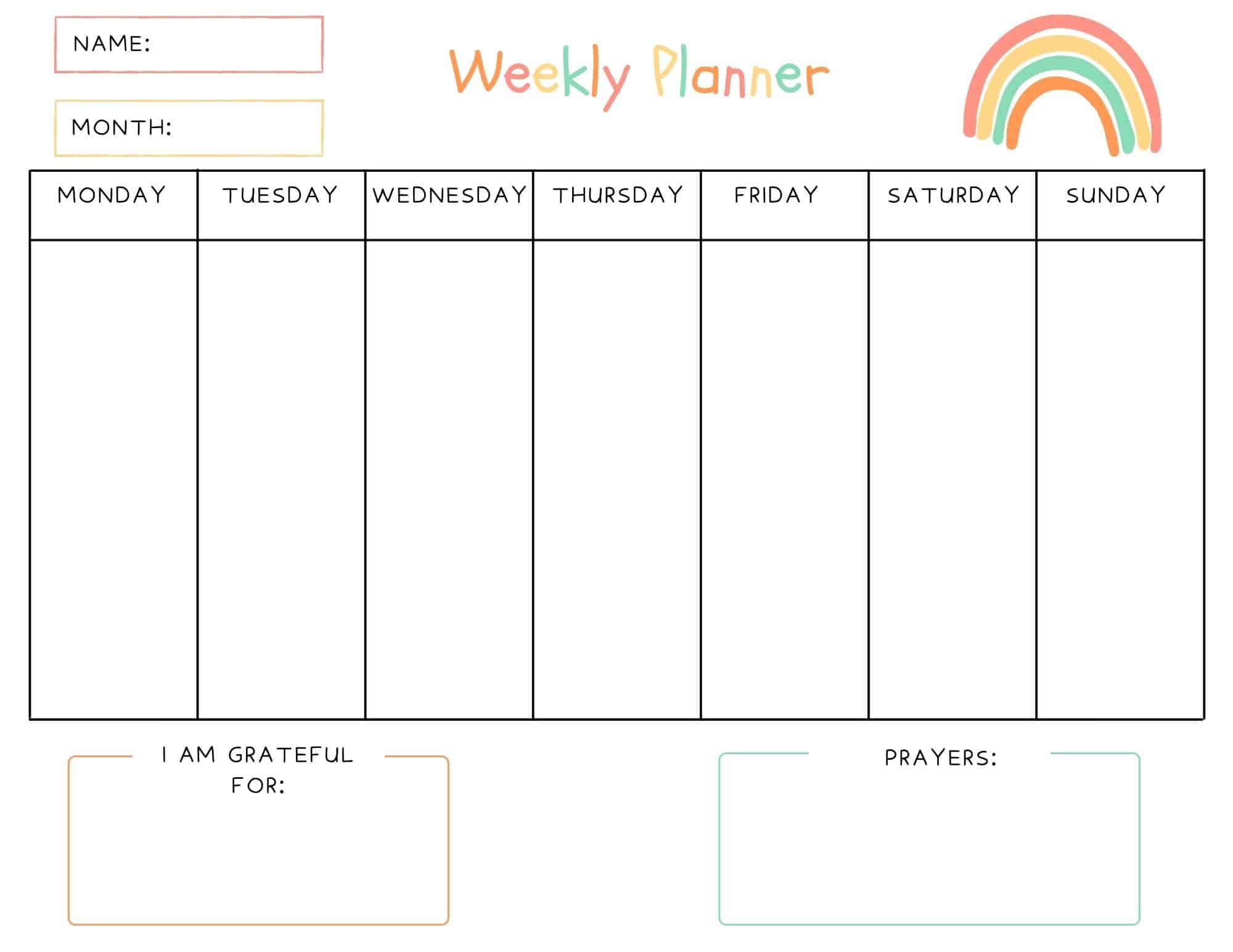 Free Printable Blank Kids Weekly Calendar