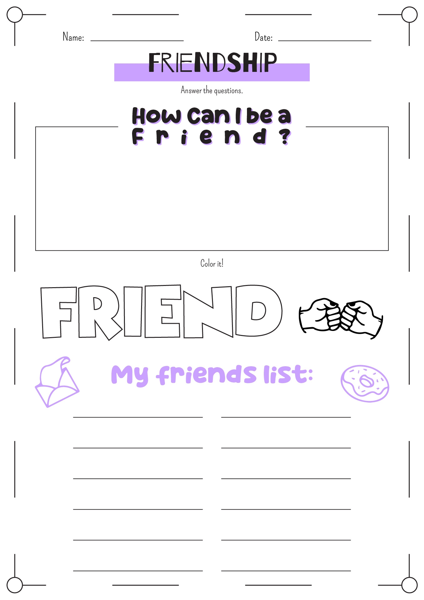 Free Printable Friendship Worksheets For Kindergarten