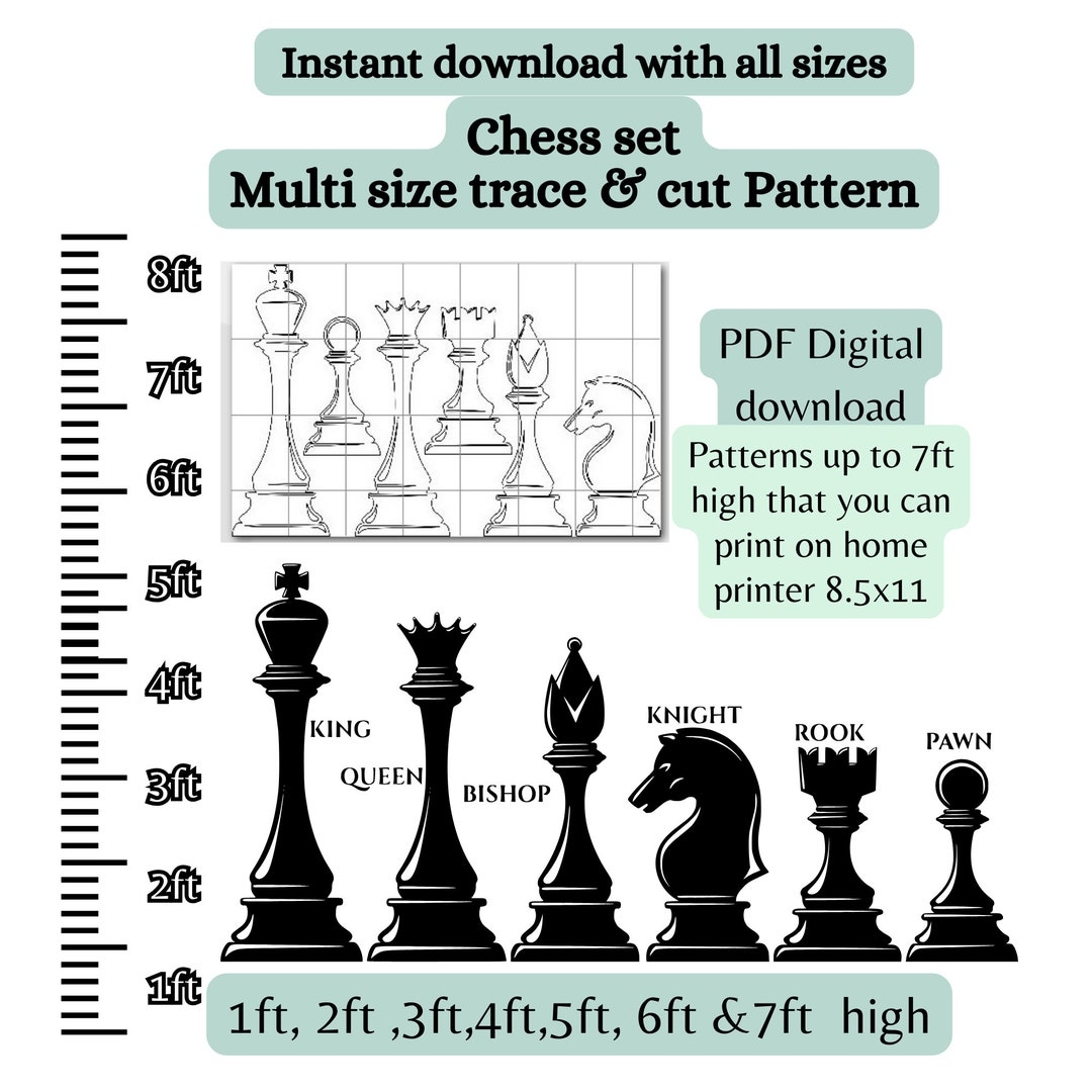Giant DIY Chess Pieces Template printable Trace And Cut 3ft 4ft 5ft 6ft Cutouts woodworking Pattern Cut Out Tournament Props Etsy