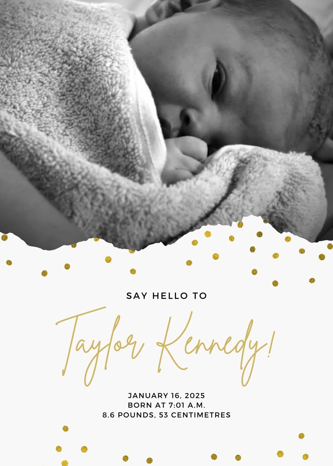 Gold Grayscale Video centric Birth Animated Baby Announcement