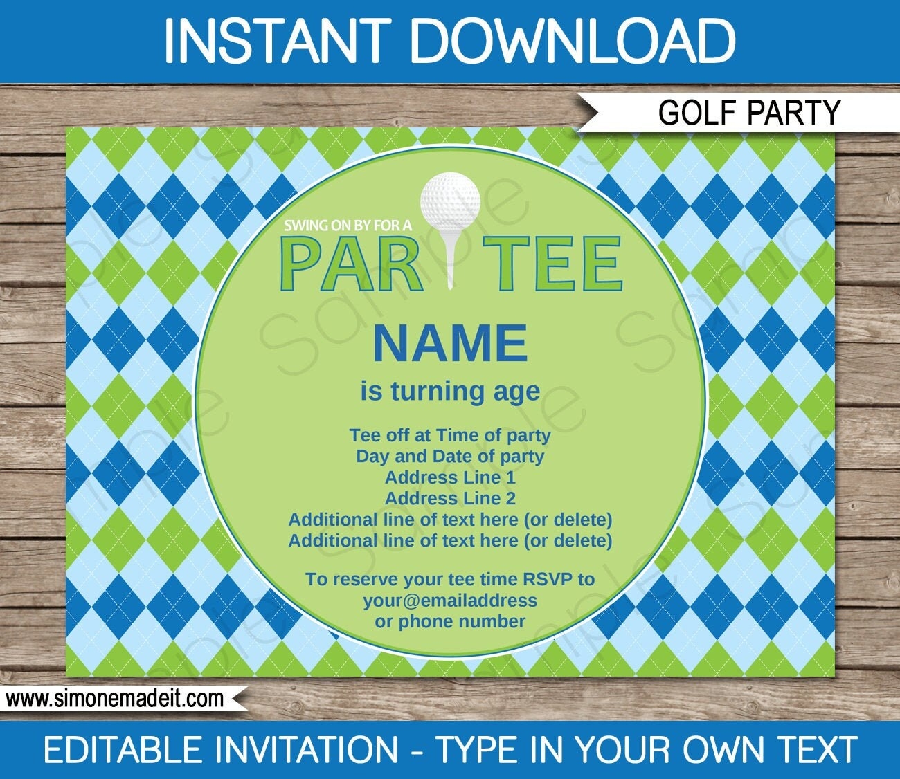Golf Birthday Invitation Printable Template Golfing Party Invite INSTANT DOWNLOAD With EDITABLE Text You Personalize At Home Etsy