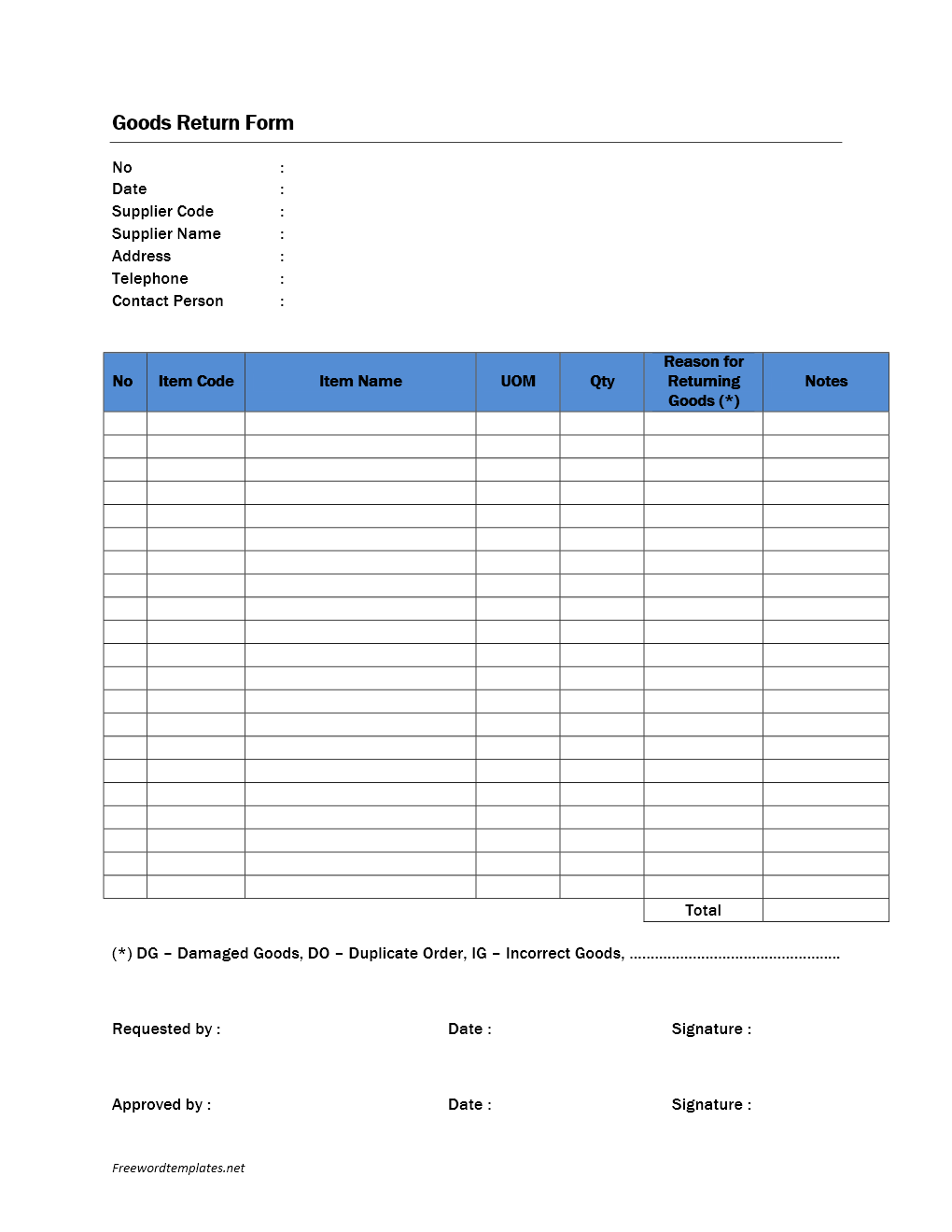 Return Slip Template
