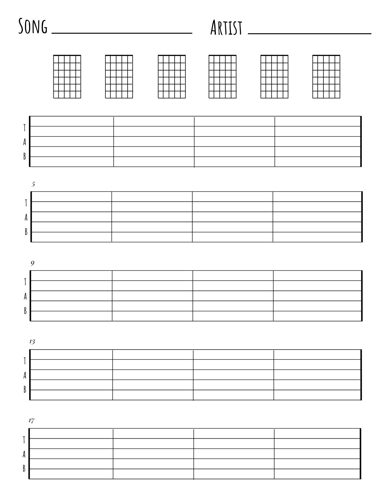 Free Printable Printable Blank Guitar Tabs