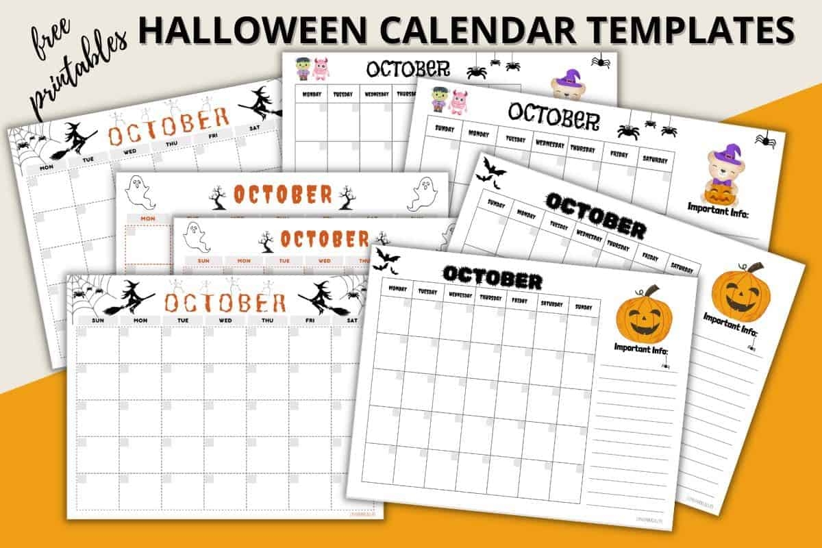 Halloween Calendar Template FREE Month Of October Printable 