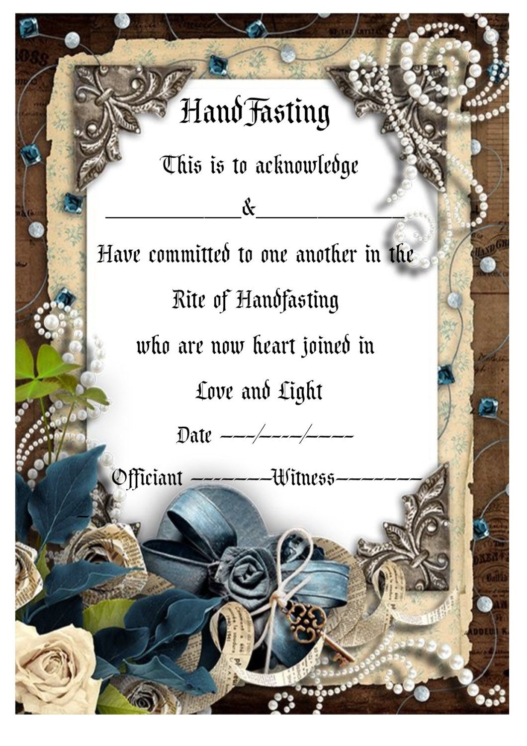 Handfasting Certificate Wedding Marriage Parchment Wicca Pagan Hand Fasting Blue Etsy UK