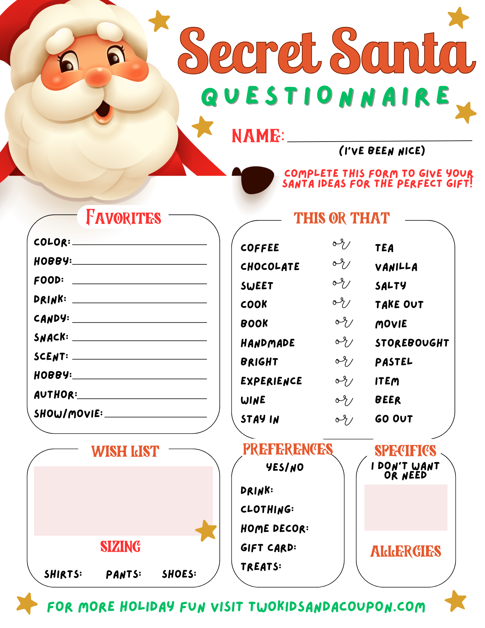 Free Printable Secret Santa Survey
