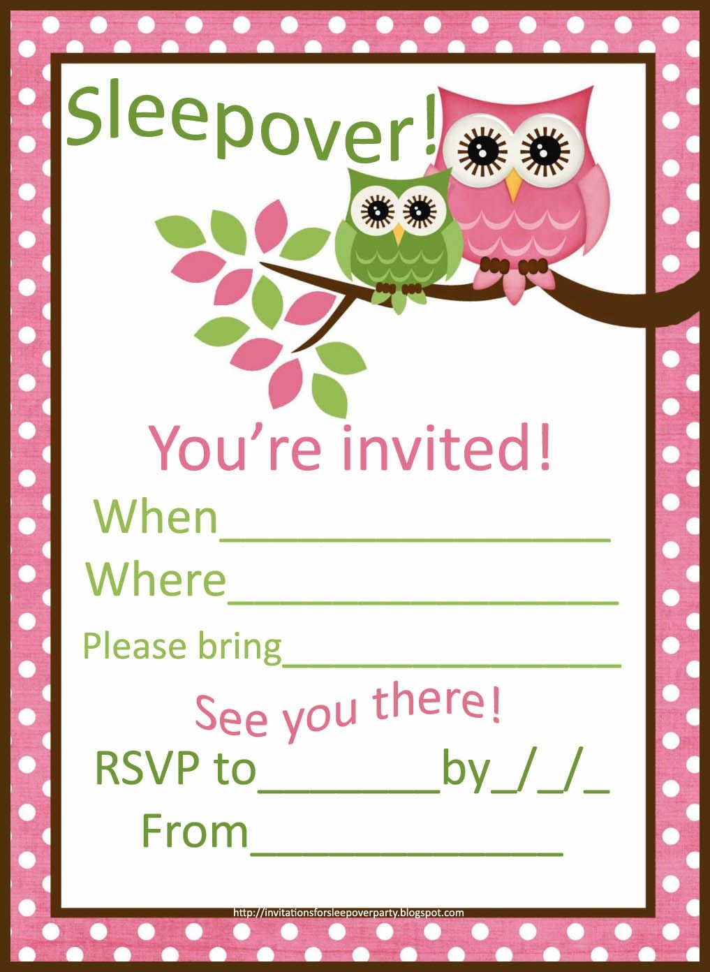 Printable Blank Sleepover Invitation Template