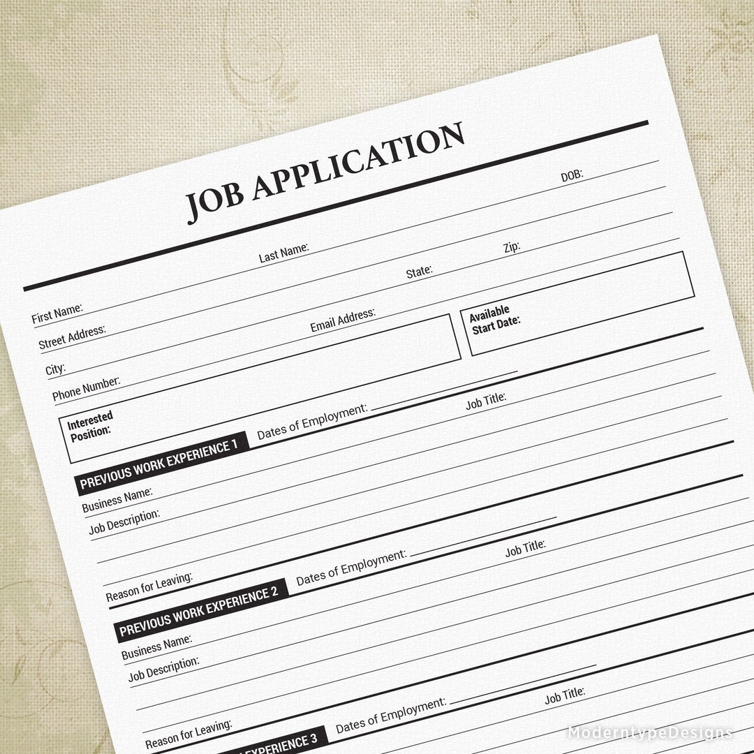 Job Application Printable Employment Form Employer Document Work Available Apply Now Hiring Digital File Instant Download App002 Etsy