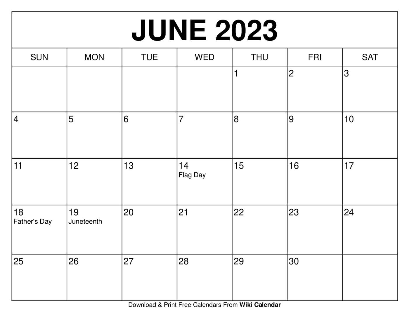 Free Printable Calendar Templates June