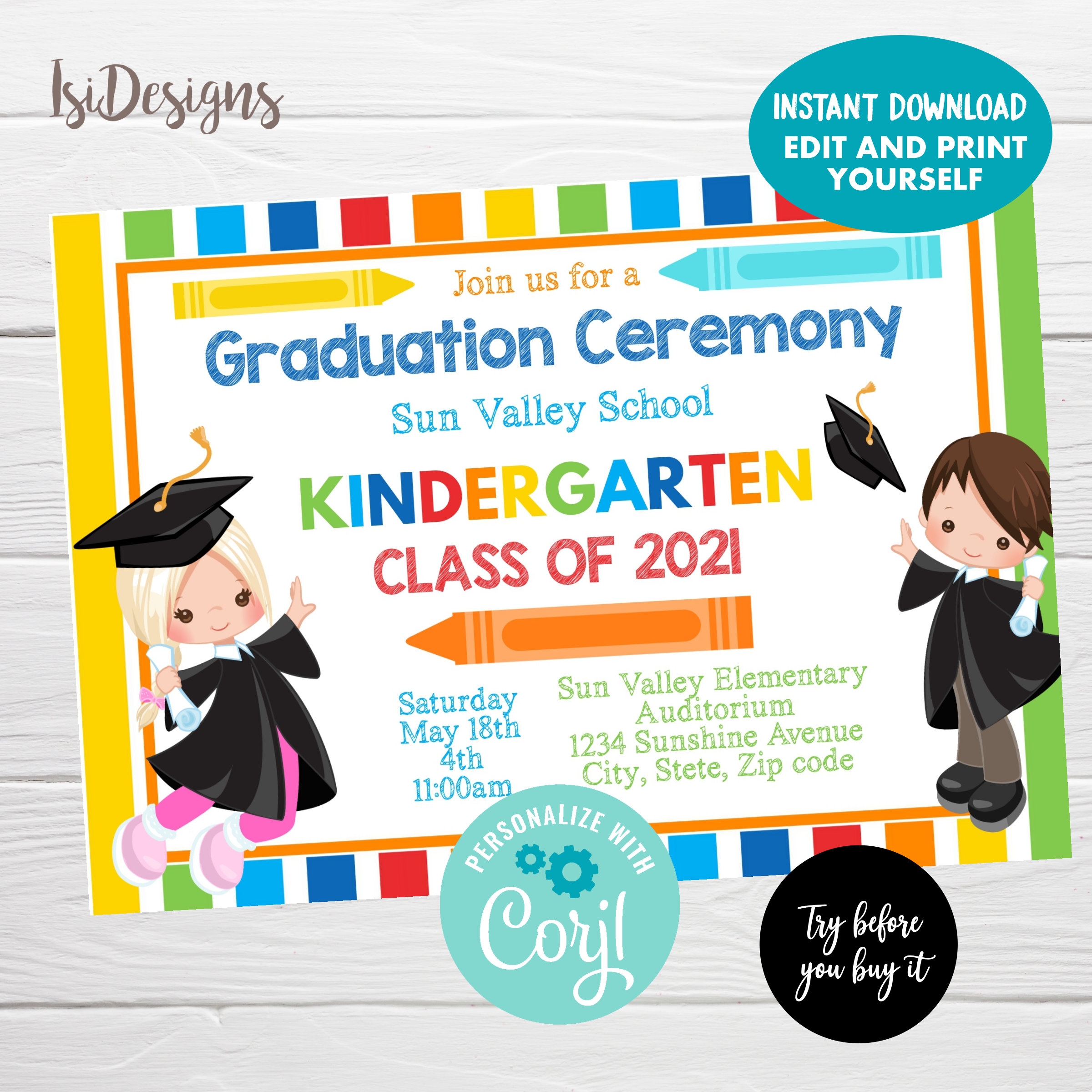 Kindergarten Graduation Ceremony Editable Invitation Instant Download Preschool Graduation Invite Pre k Invitation School Party Invite Etsy Hong Kong