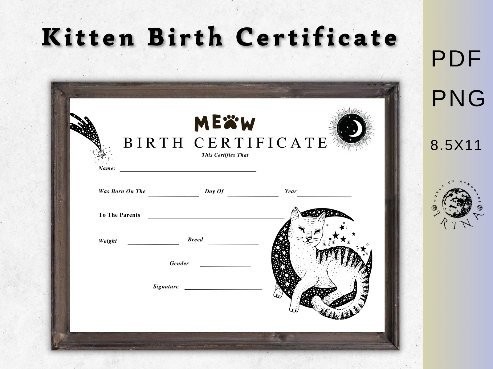 Free Printable Cat Birth Certificate Template