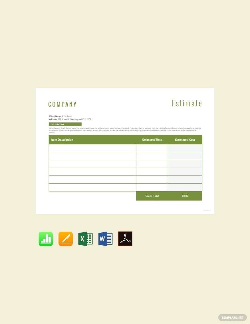 Printable Landscaping Estimate Template Free