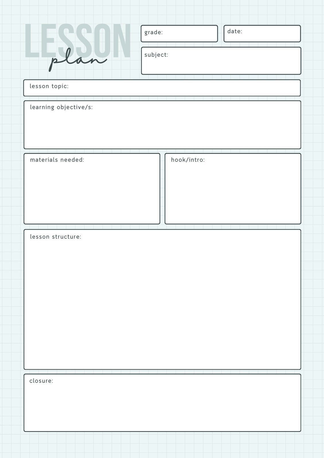 Free Online Printable Lesson Plan Templates
