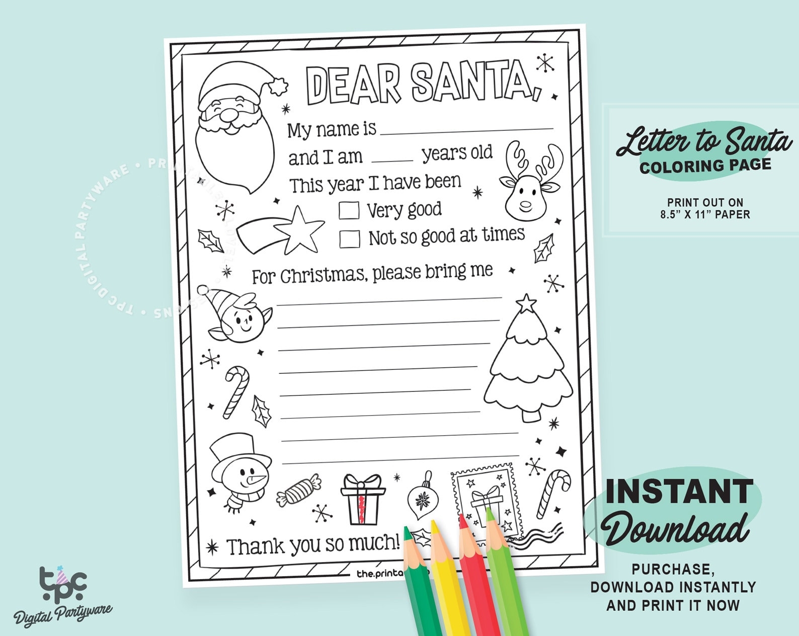 Letter To Santa Coloring Page Printable Dear Santa Letter Kids Christmas Wish List List For Santa Template Digital Letter To Santa Etsy
