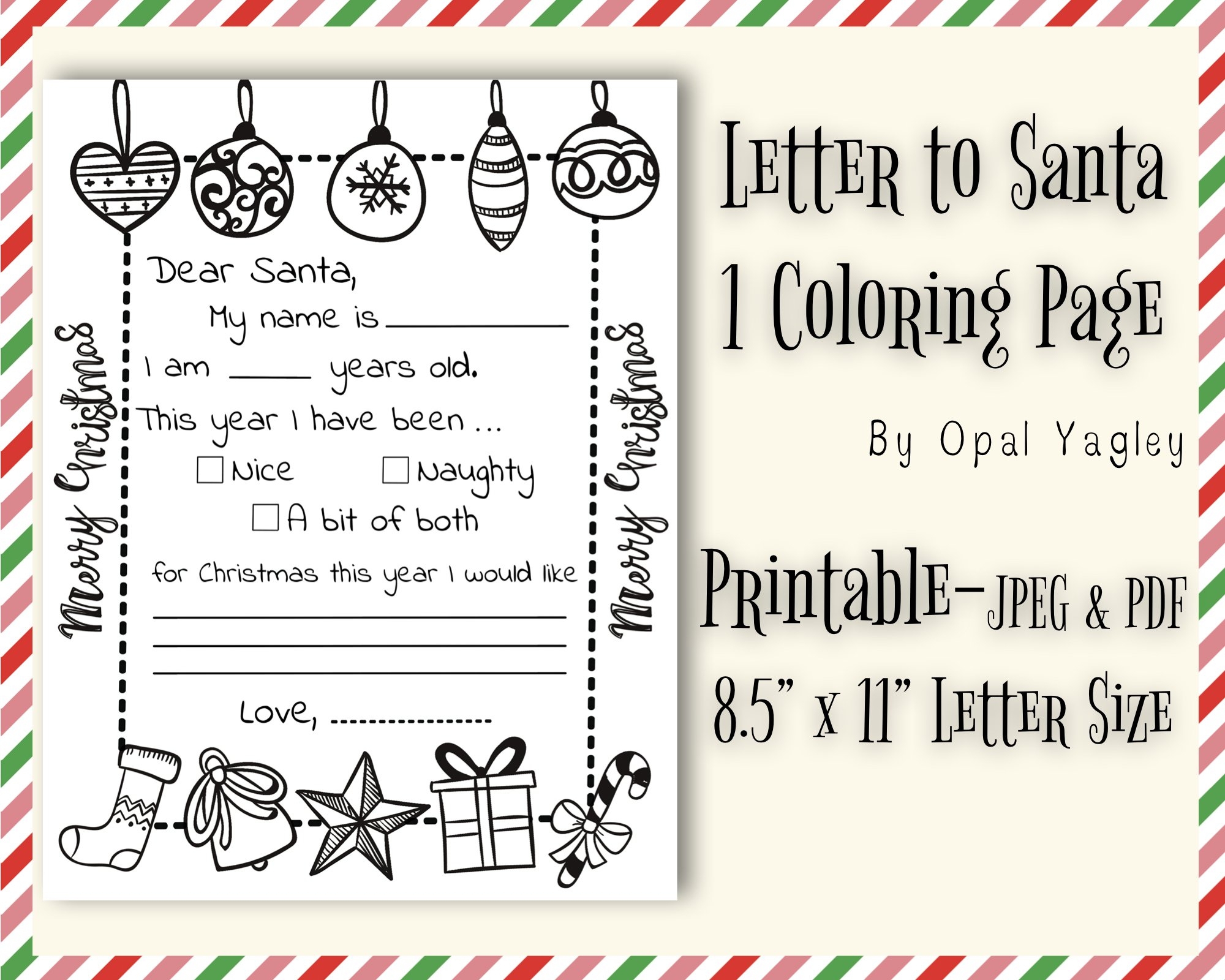 Letter To Santa Printable Coloring Page Single Page