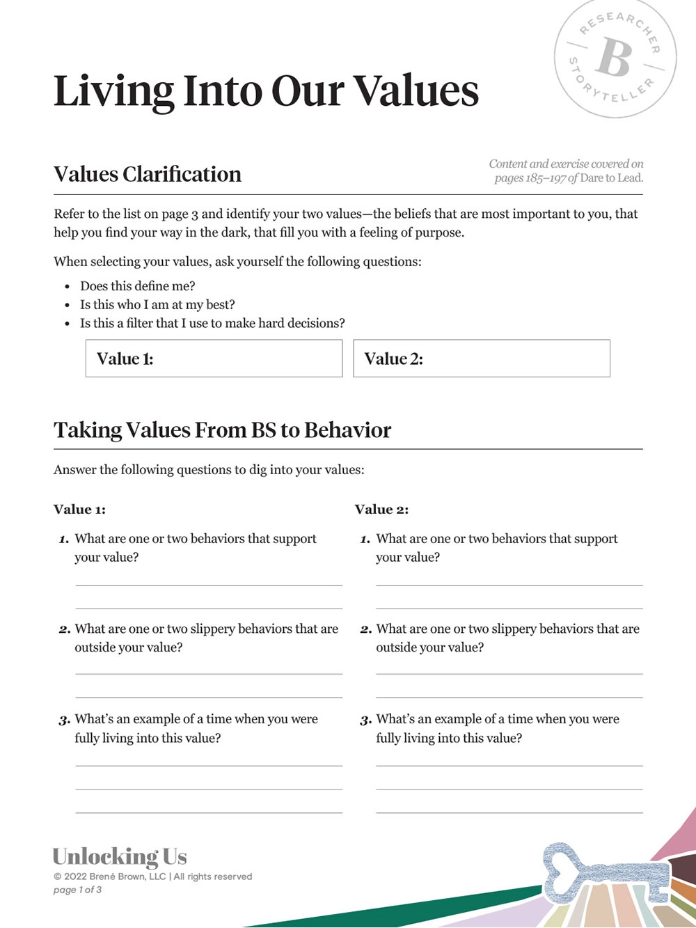 Free Printable Core Values Worksheet
