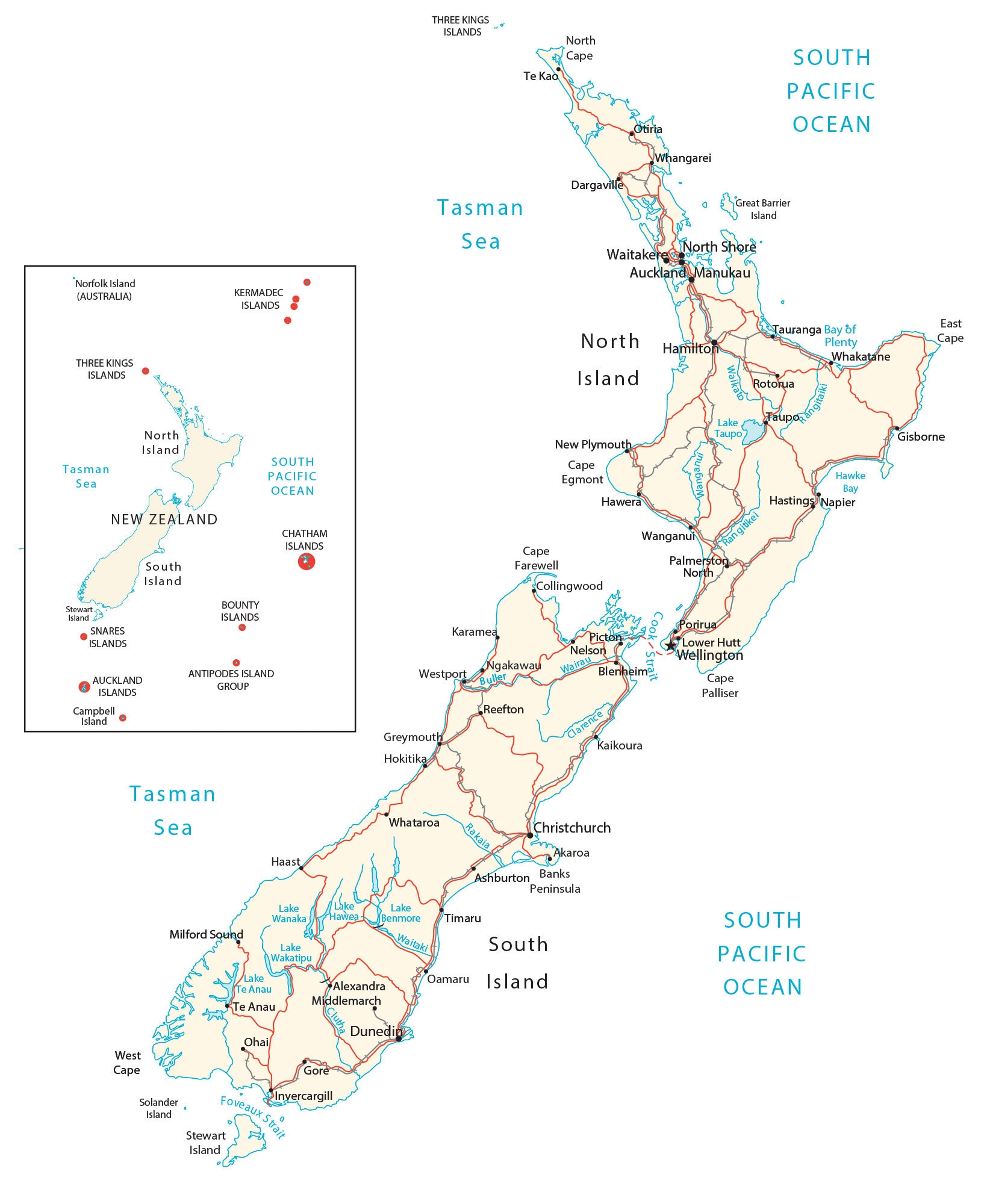 Printable Map New Zealand