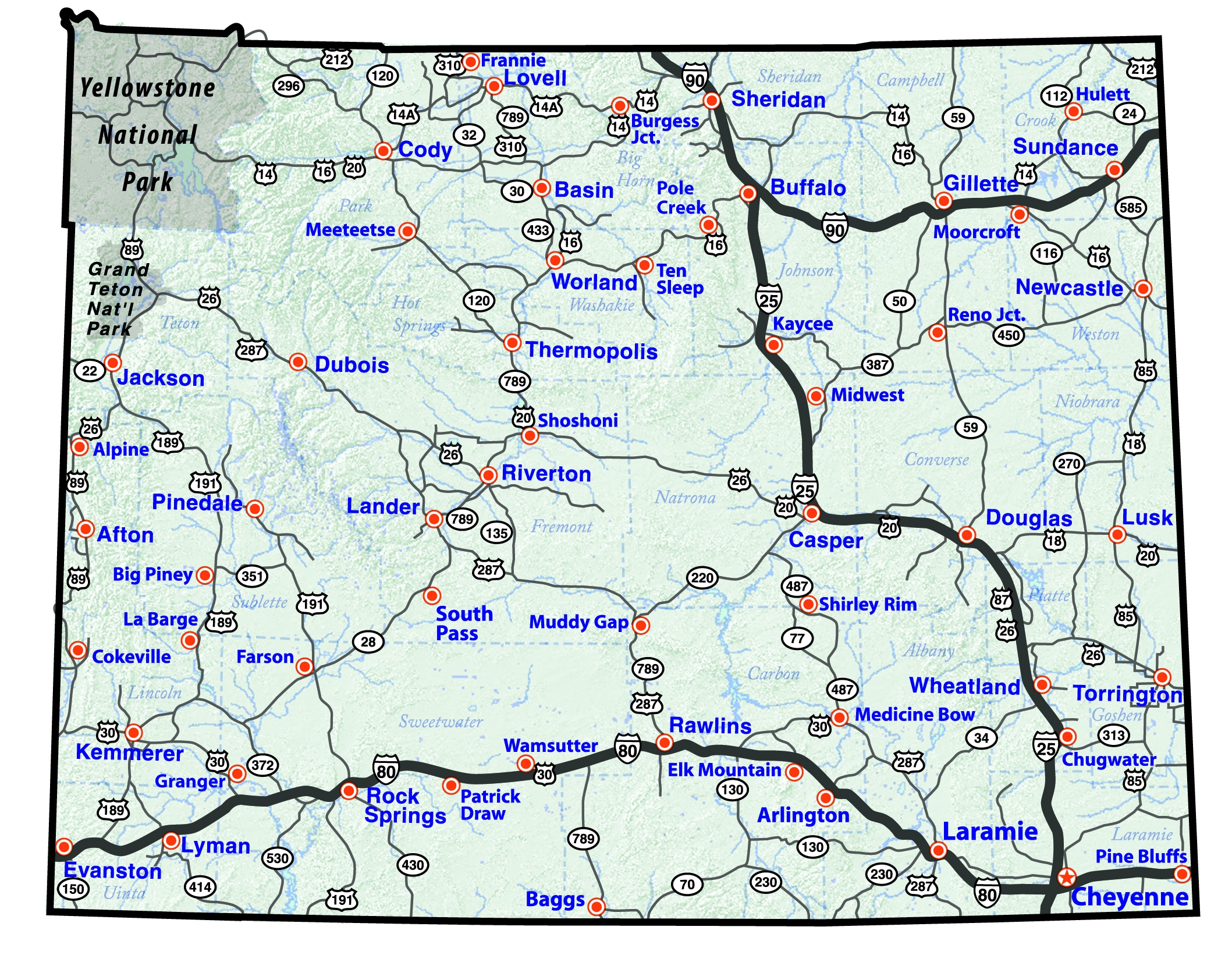 Printable Map Of Wyoming