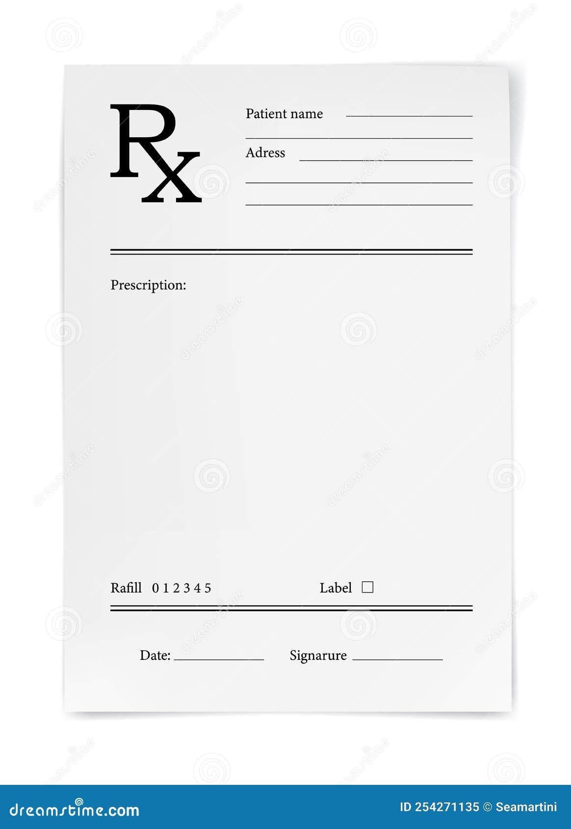 Medical Prescription RX Form Paper Sheet Template Stock Vector 