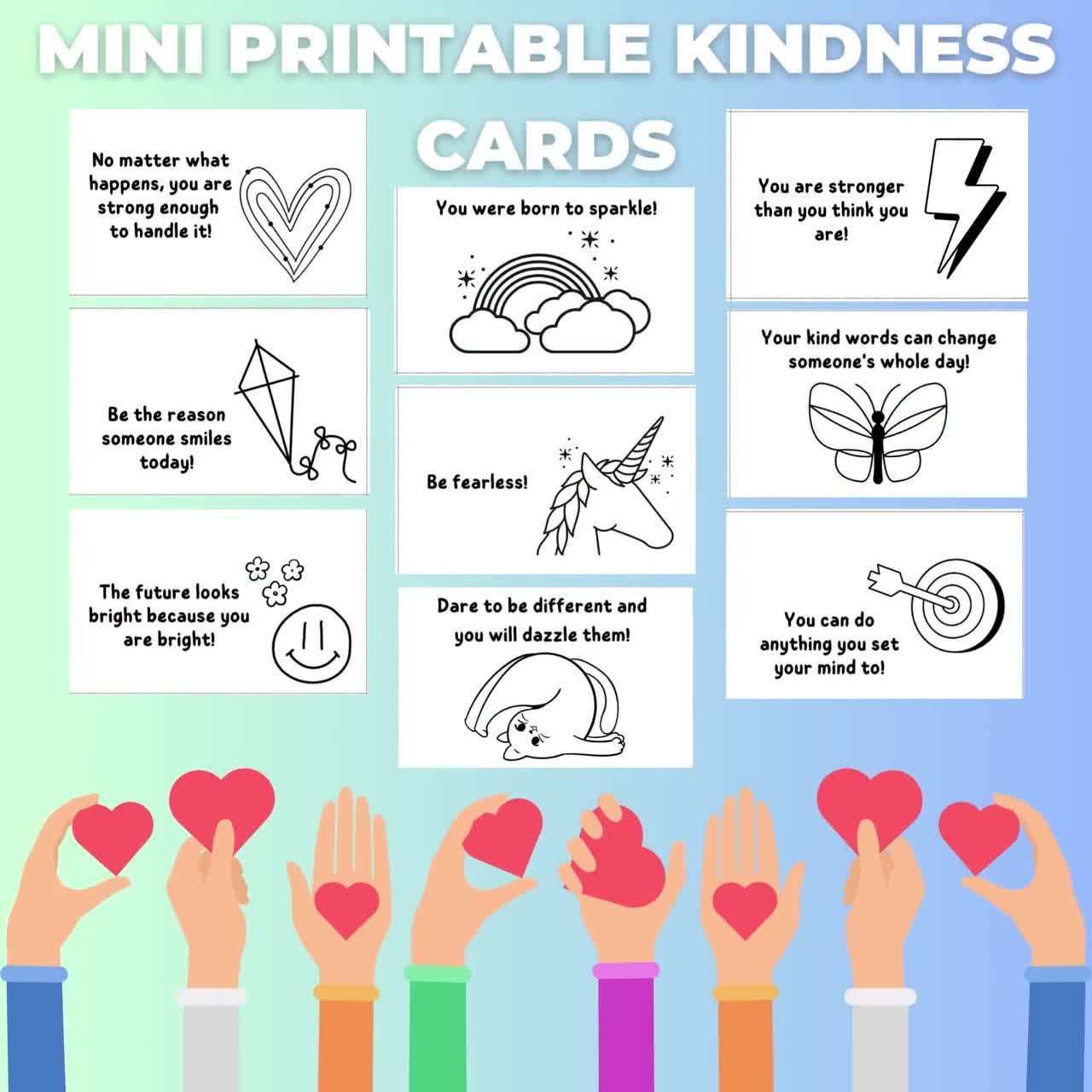 Mini Kindness Cards To Color Loving Kindness Printable Kindness 