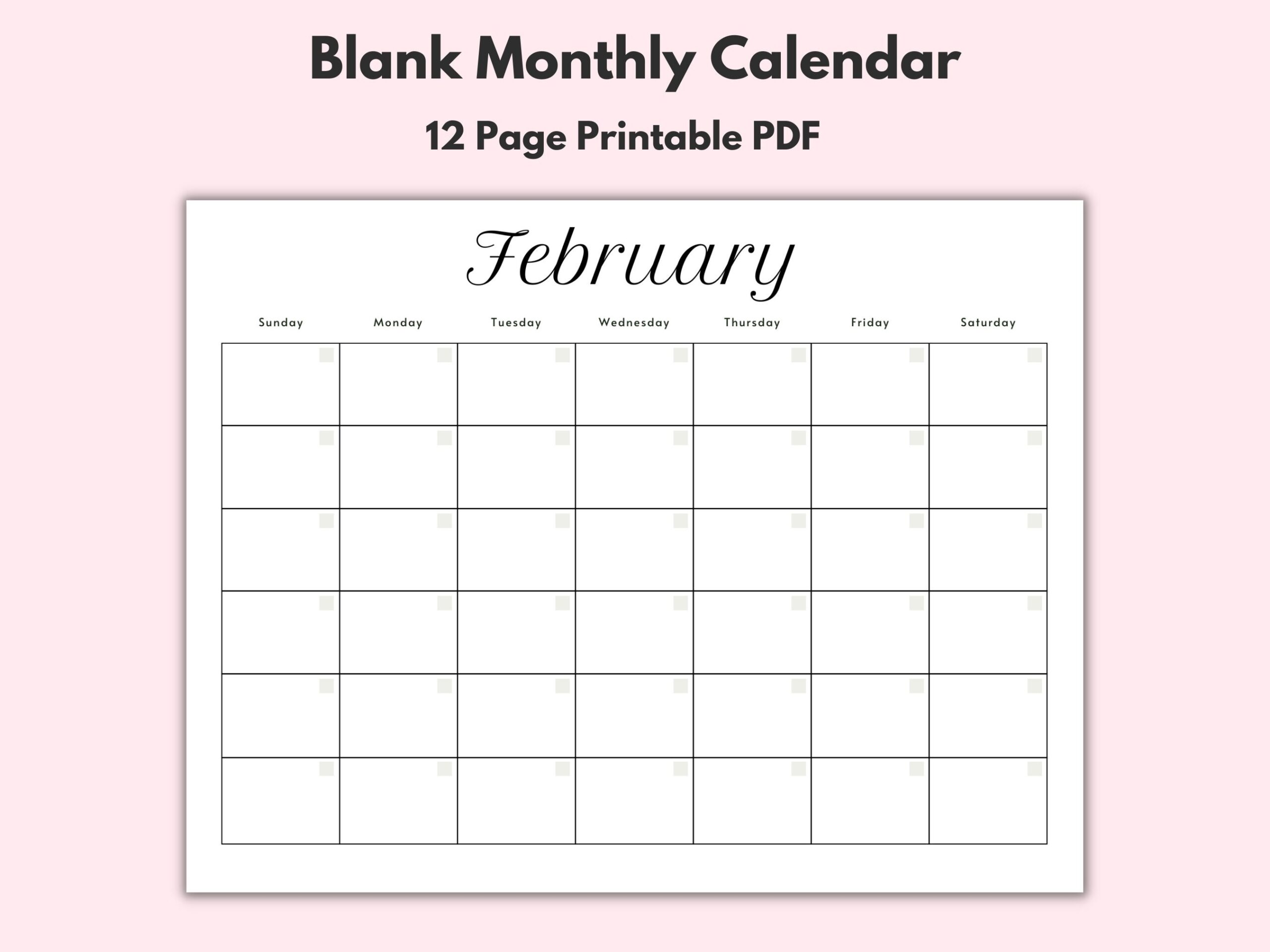 Monthly Blank Calendar Printable Calendar Template Horizontal 