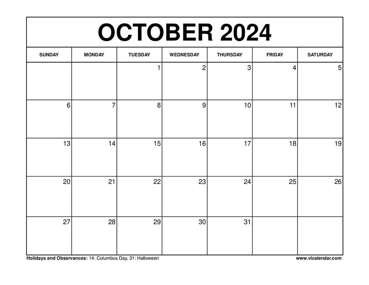 Blank Free Printable Oct Calendar