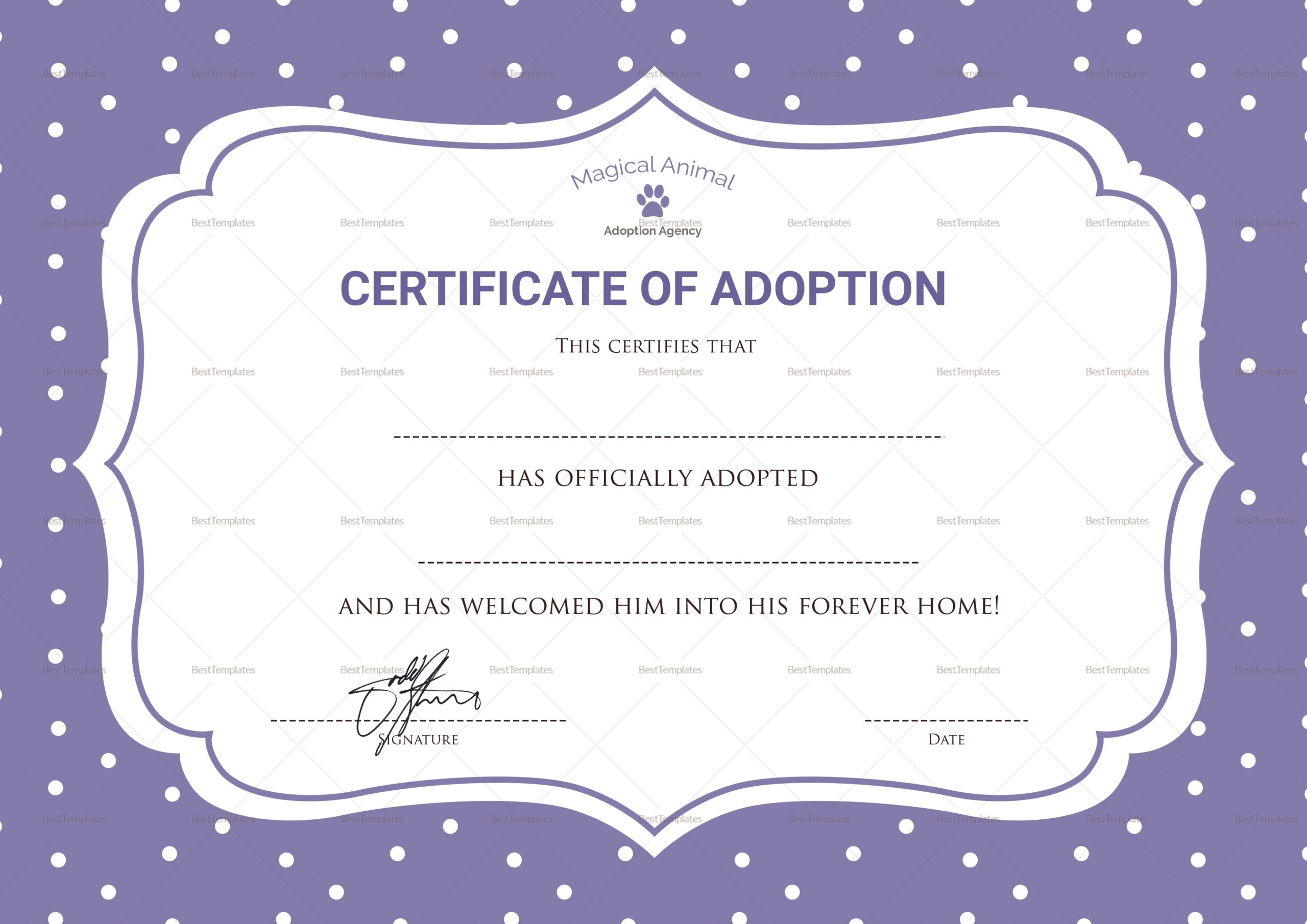 Official Adoption Certificate Design Template In PSD Word