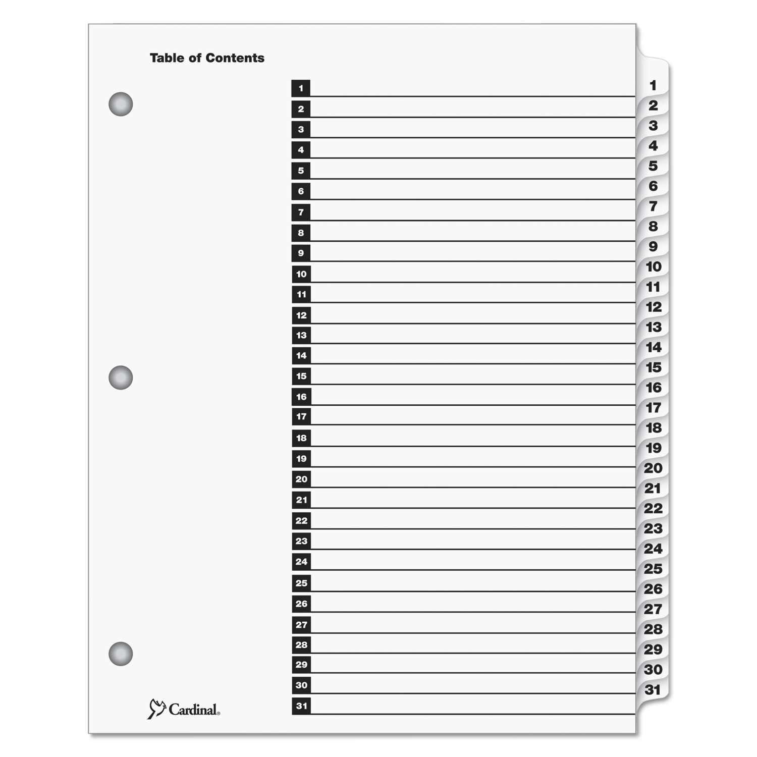 OneStep Printable Table Of Contents And Dividers 31 Tab 1 To 31 11 X 8 5 White White Tabs 1 Set