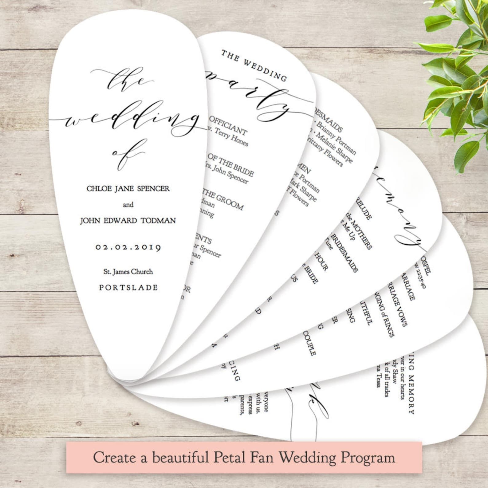Petal Fan Wedding Program Printable Template DIY Fan Wedding 