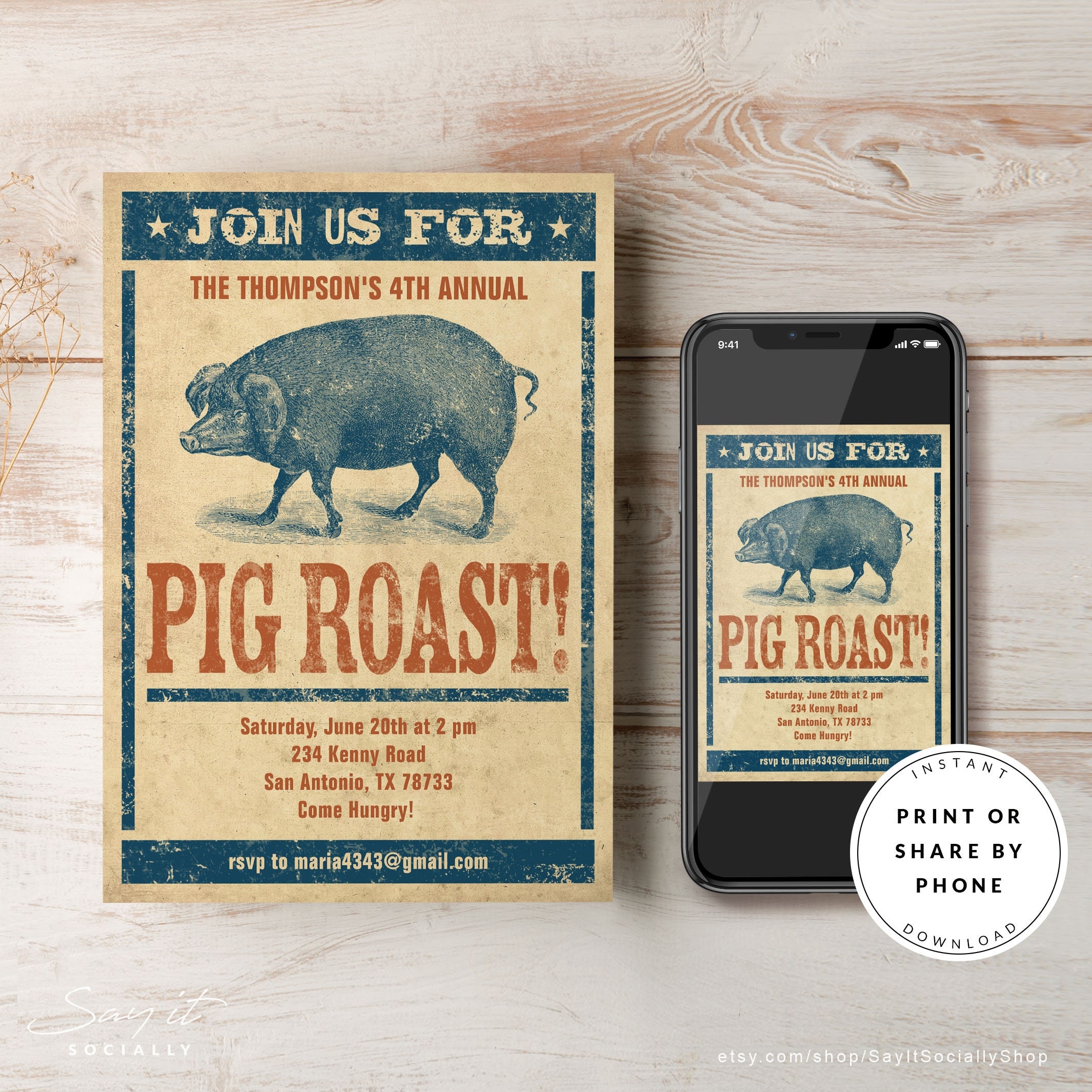 Pig Roast Invitation Editable Printable Download Template Digital Evite Any Occasion BBQ Pig Roast Party Invite Hog Roast Barbeque Etsy
