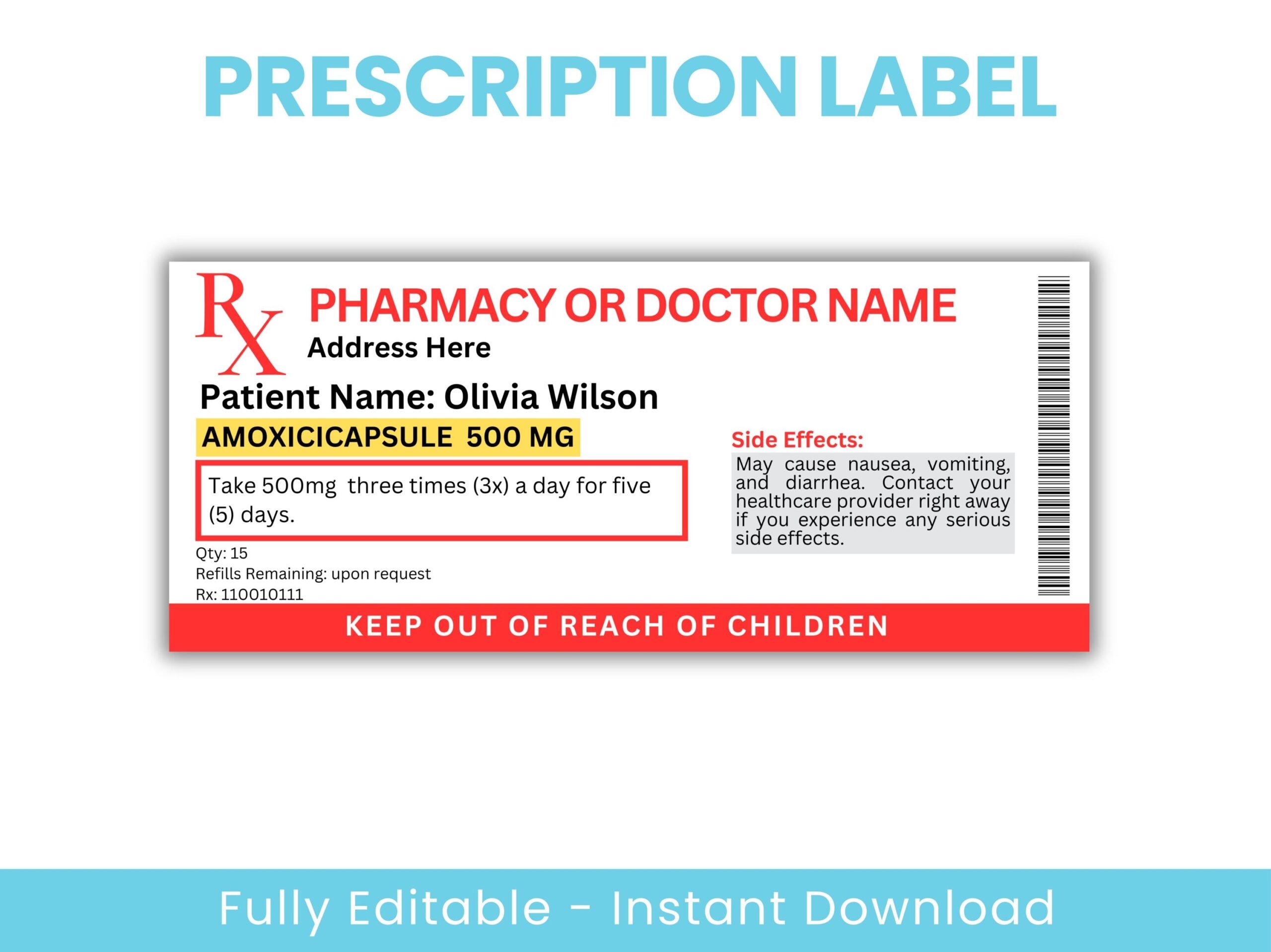 Prescription Label Template Etsy