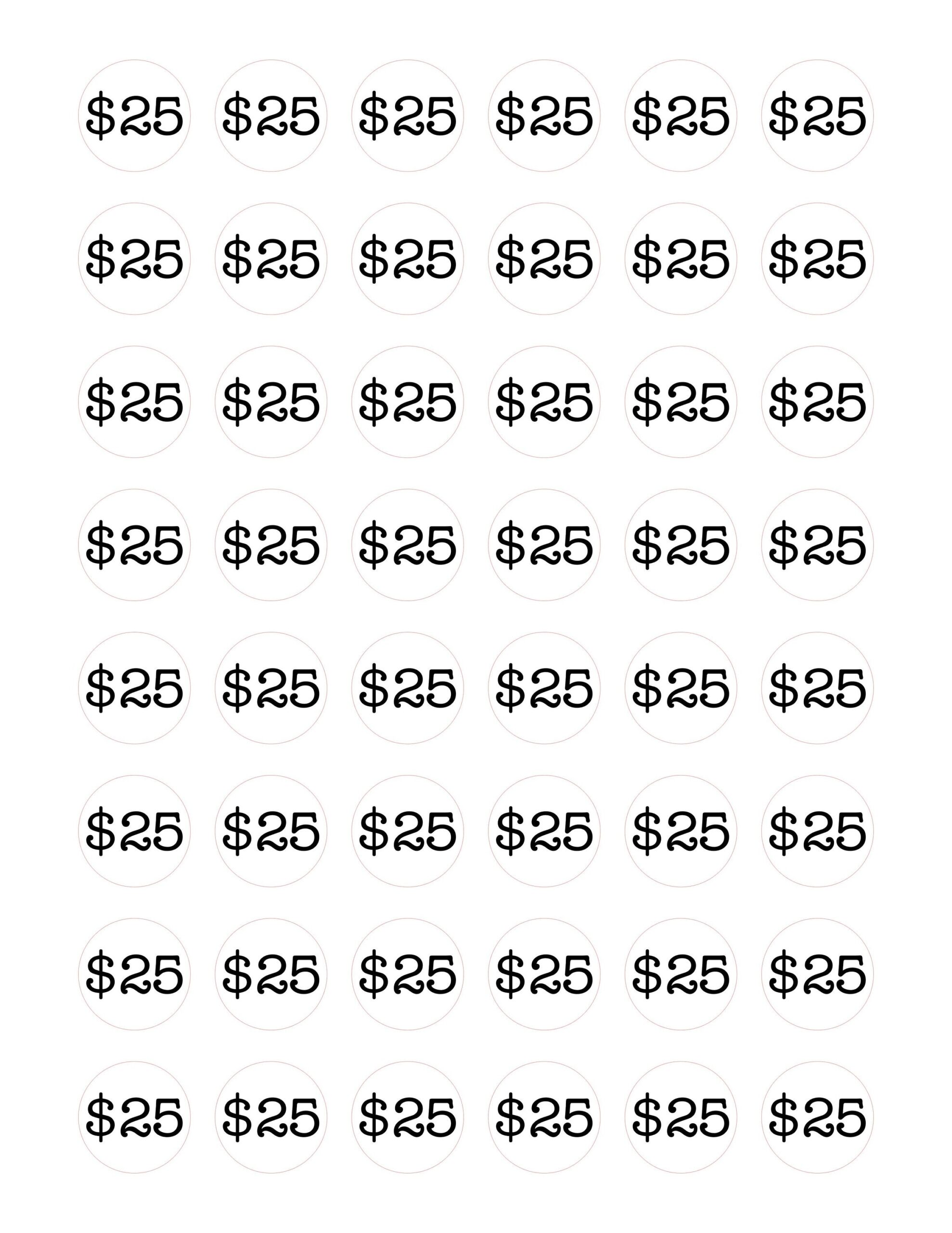 Price Stickers To Cut On Silhouette Cameo Cricut Machine 25 Dollar 1 Inch Circles