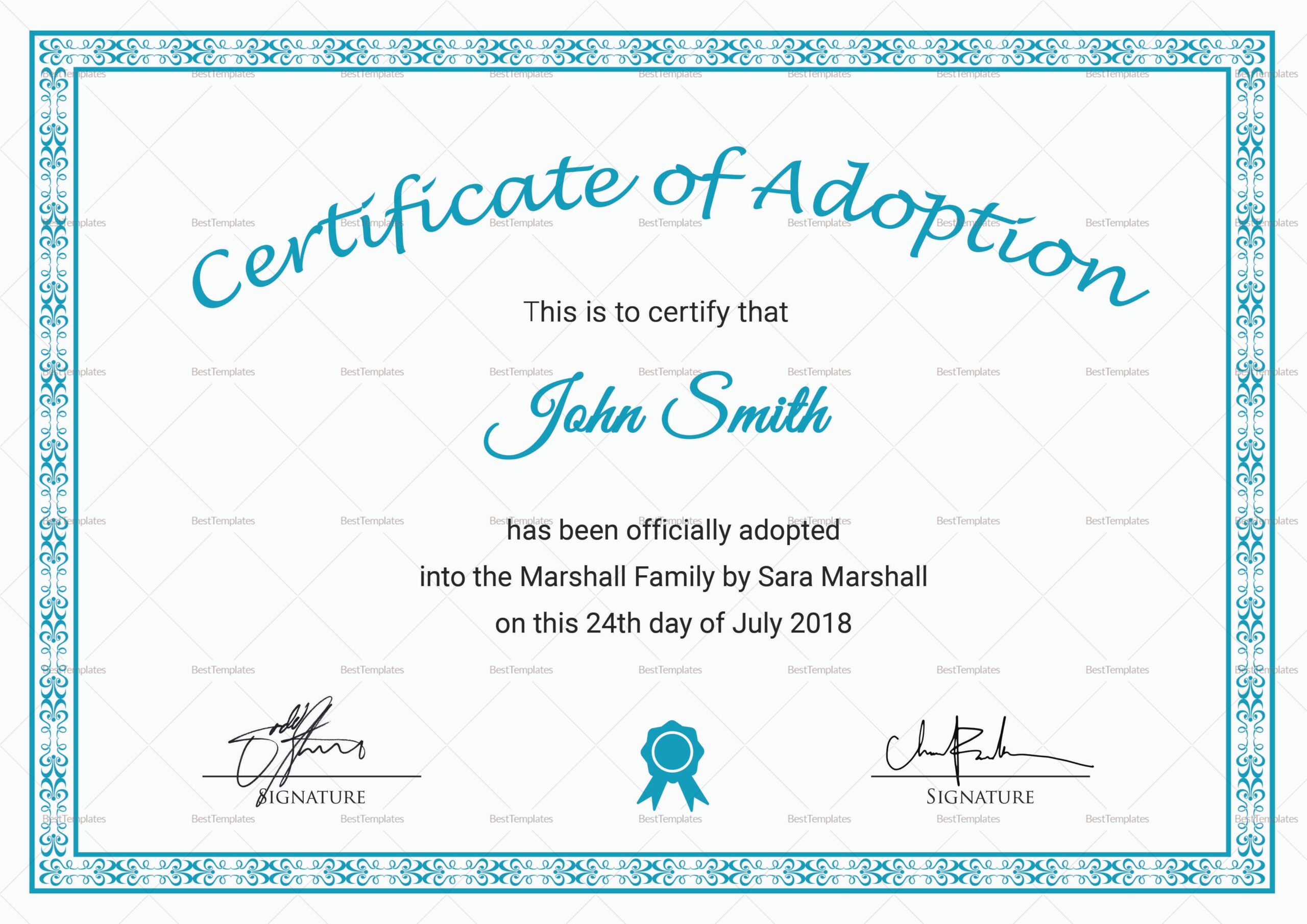Blank Adoption Certificate Free Printable