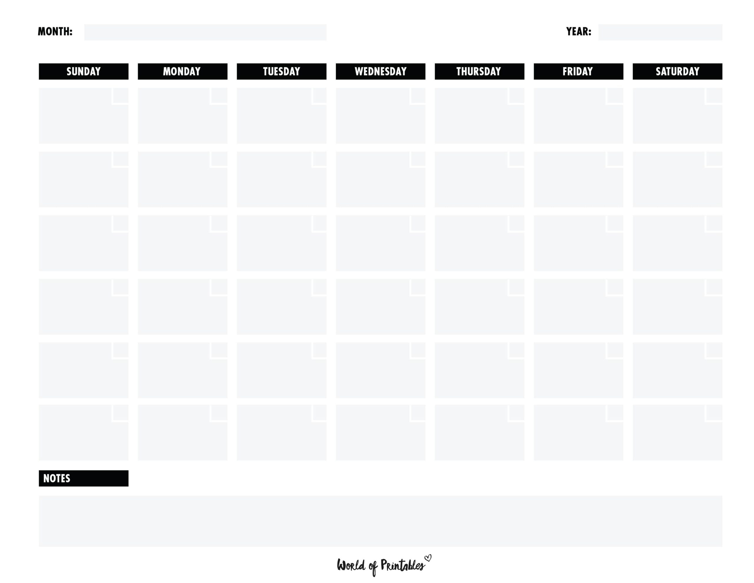 Free Printable One Month Calendar Template