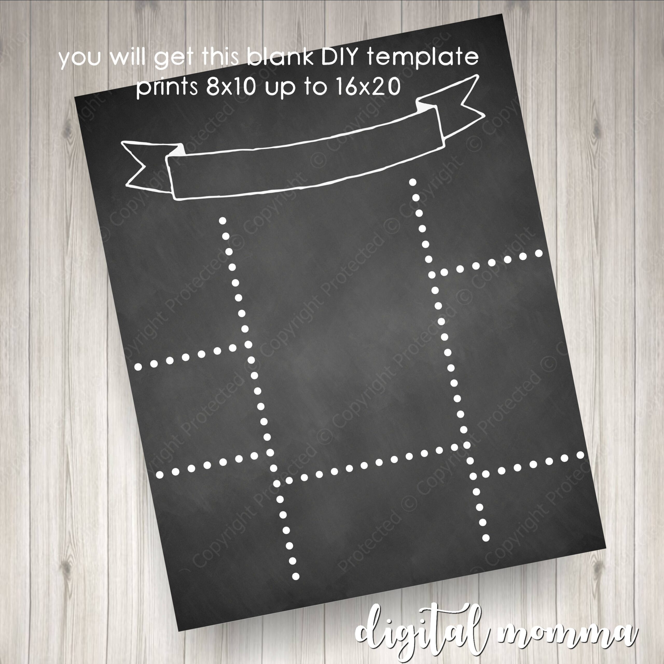 Printable Blank DIY Ribbon Chalkboard Template Announcement 